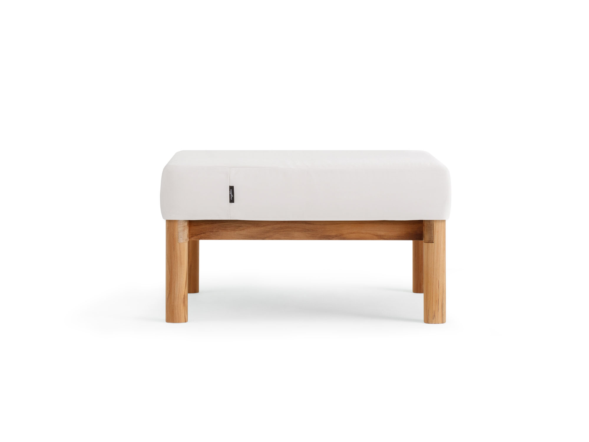 Front view of outdoor ottoman with white cushion
